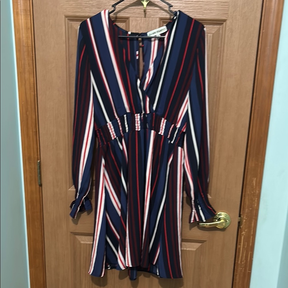 Almost Famous Blue and White Wrap Sundress with Bishop Sleeves